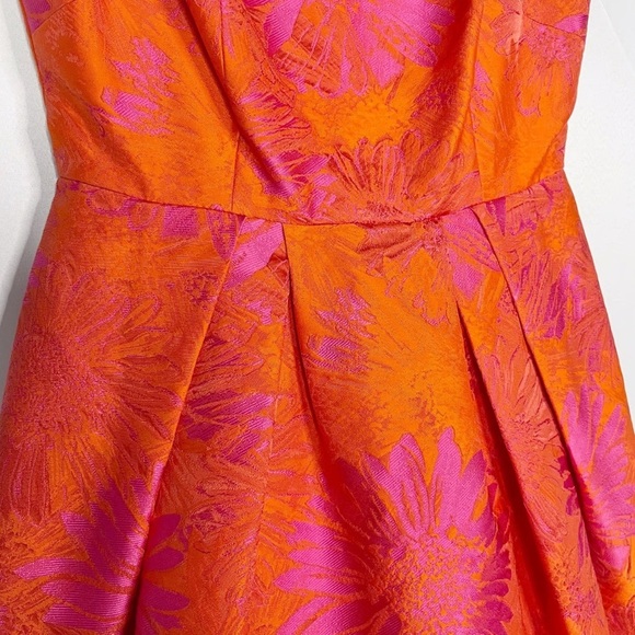 Carlisle 0 Orange Pink Floral Jacquard Cocktail Dress Size 4 - Picture 3 of 10